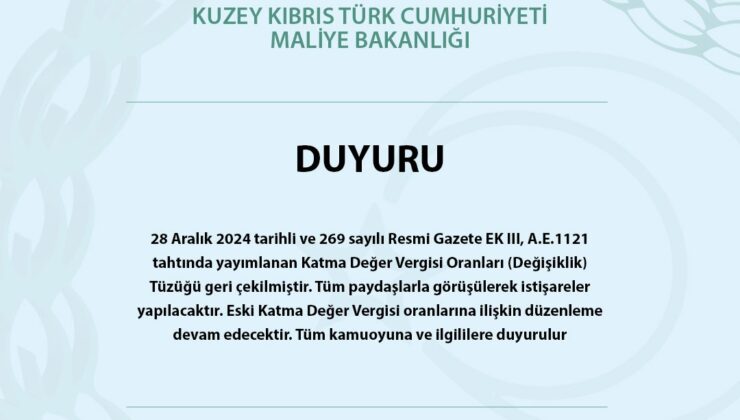 KDV Oranları Tüzüğü geri çekildi