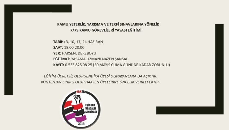 HAKSEN, Kamu Görevlileri Yasası eğitimi verecek